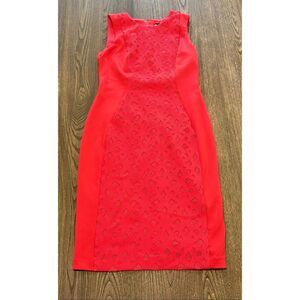 Karl Lagerfeld Womens Sheath Bodycon Dress Sleeveless Zip Back Coral Red Size 4